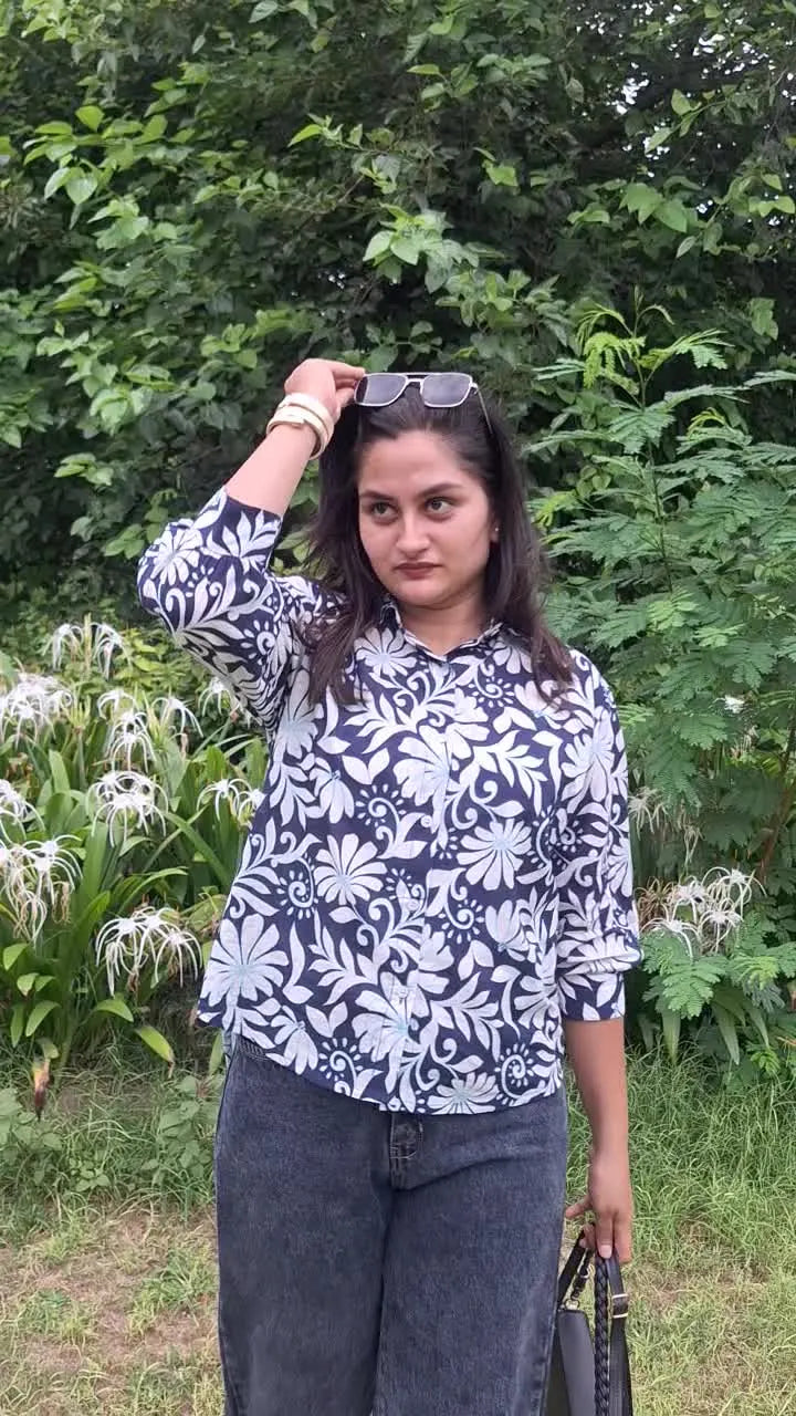 Indigo petals Cotton High Low Shirts
