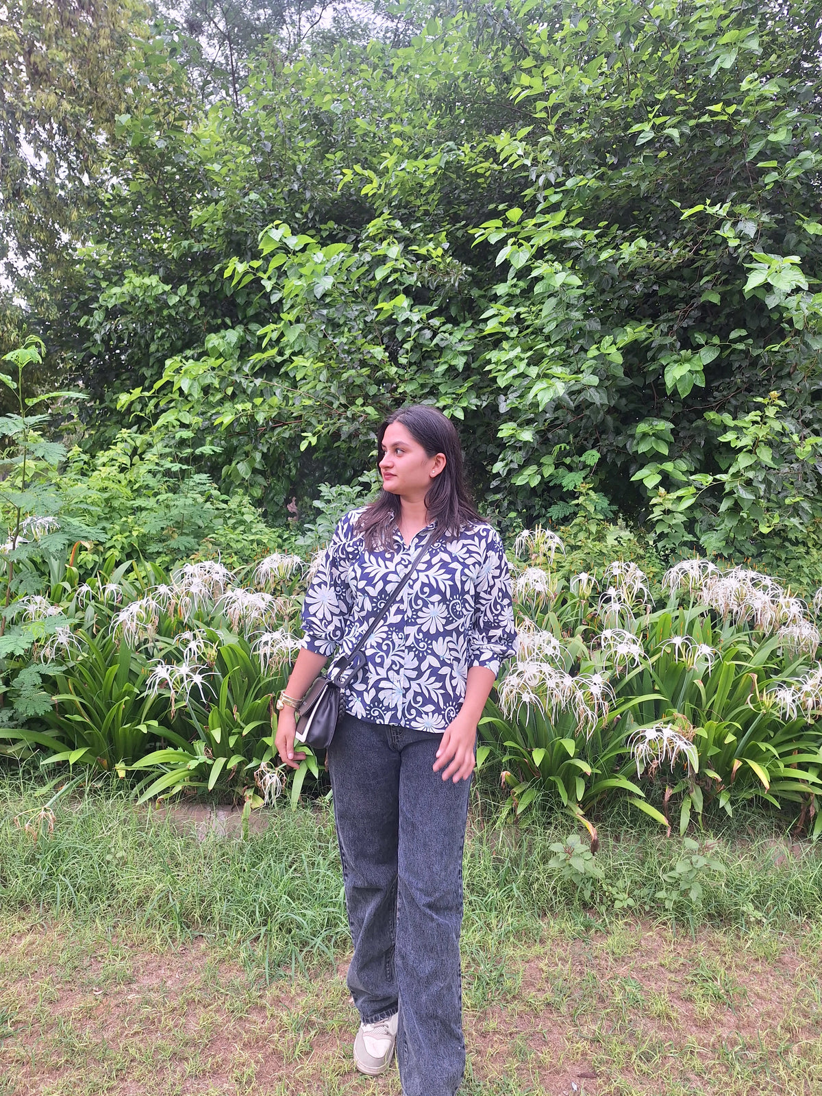 Indigo petals Cotton High Low Shirts