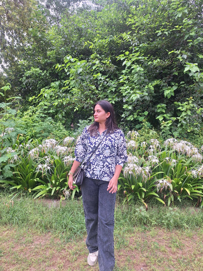 Indigo petals Cotton High Low Shirts
