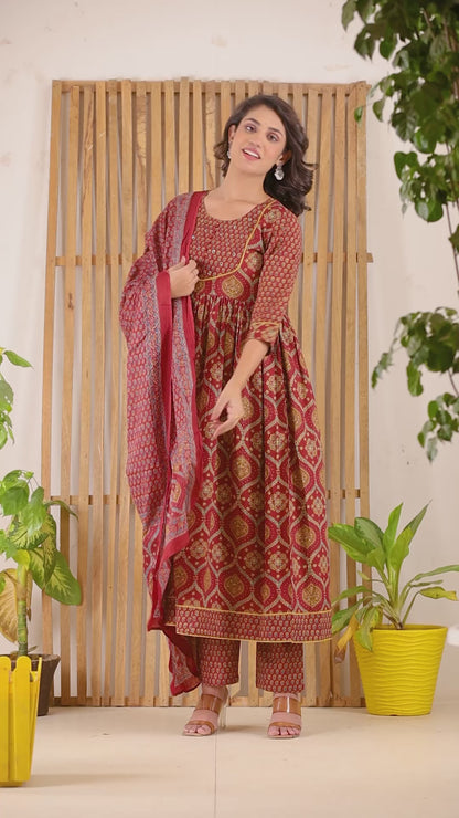 Sienna Ogee Printed Ankarakli Kurta Pant set with Dupataa