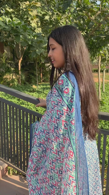 Blue Kurti Pant Set with Dupatta
