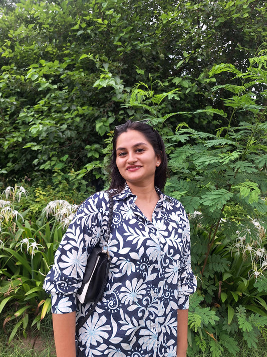 Indigo petals Cotton High Low Shirts